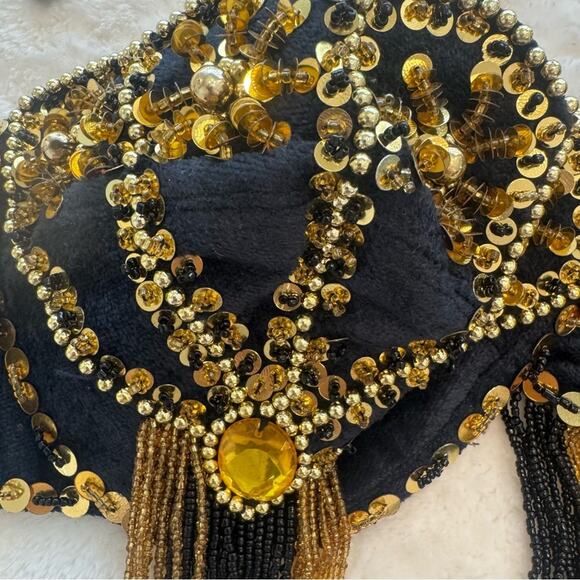HANDMADE 5PC Embellished Belly Dancer Costume Black and Gold Green - Picture 15 of 16